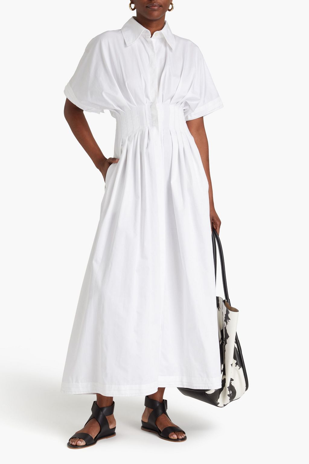 PALMER//HARDING Pleated cotton-poplin maxi shirt dress