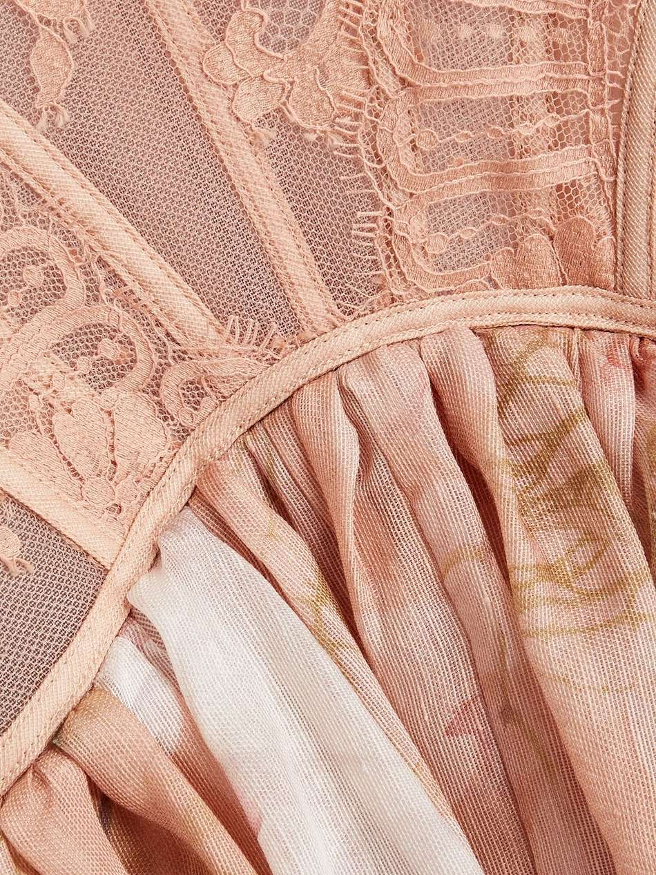 flocked silk and linen-blend tulle, lace and gauze mini dress