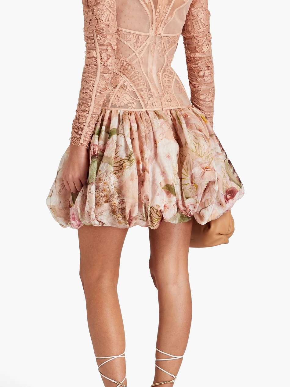 flocked silk and linen-blend tulle, lace and gauze mini dress