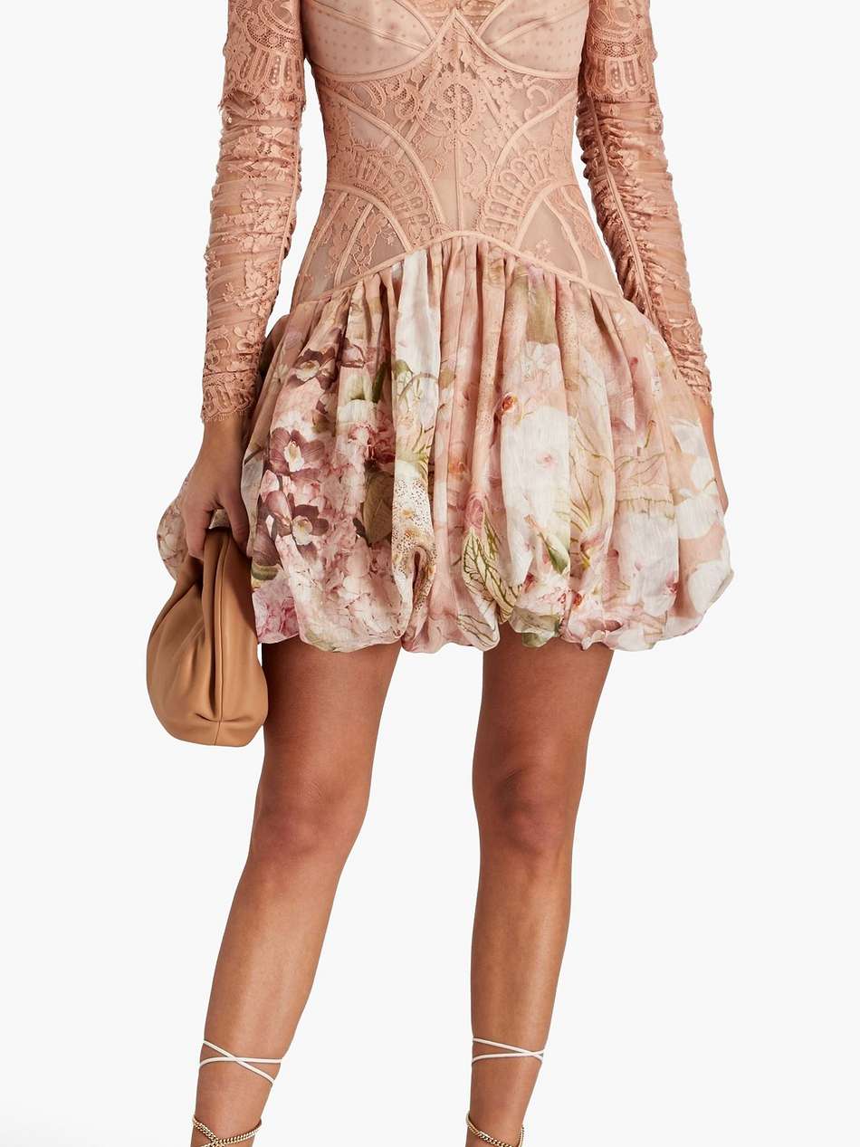 flocked silk and linen-blend tulle, lace and gauze mini dress