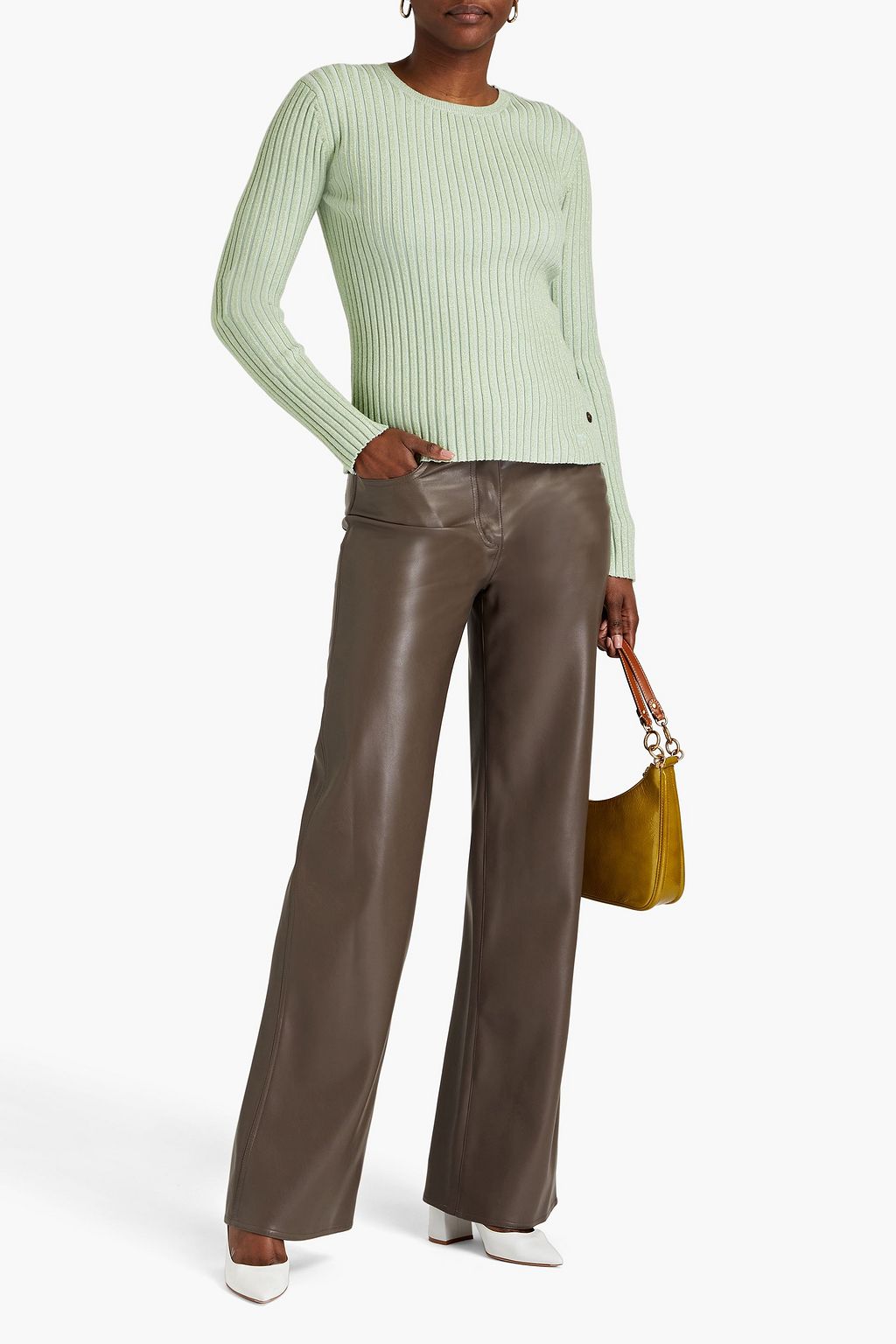 TORY BURCH Metallic ribbed merino wool-blend sweater