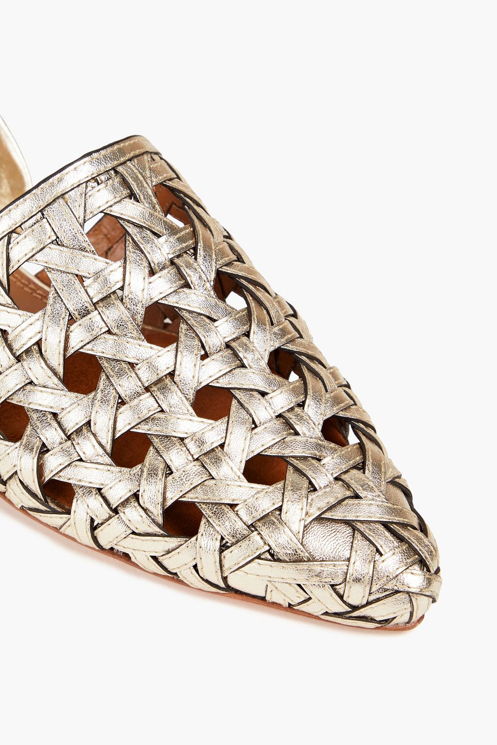 TORY BURCH 우븐 메탈릭 가죽 샌들