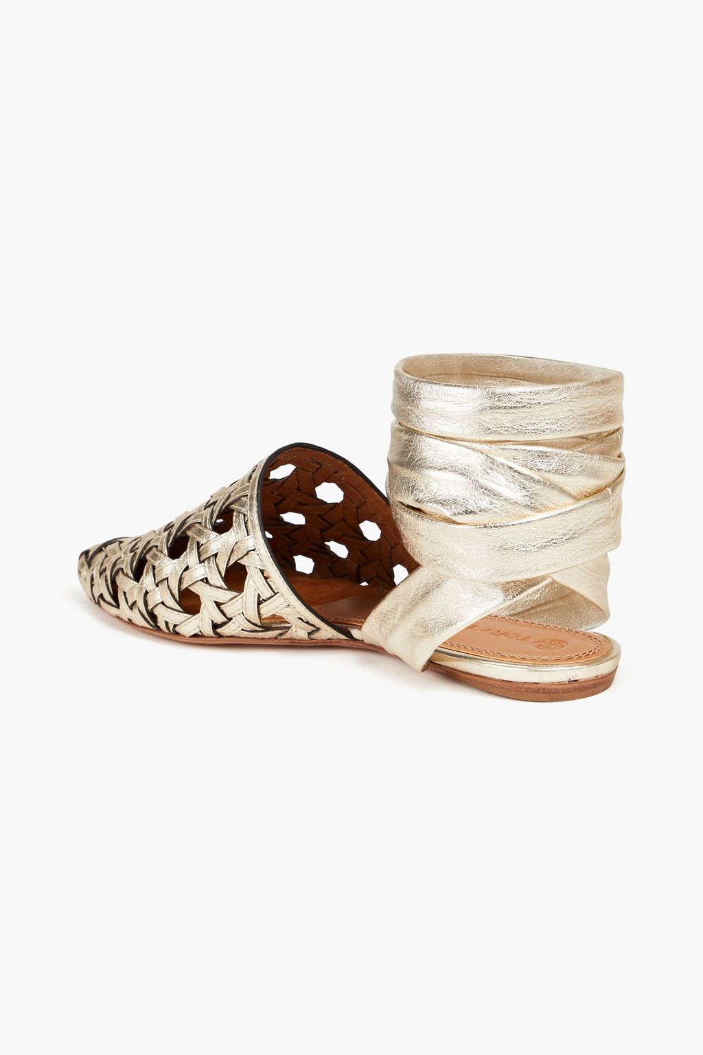 TORY BURCH 우븐 메탈릭 가죽 샌들