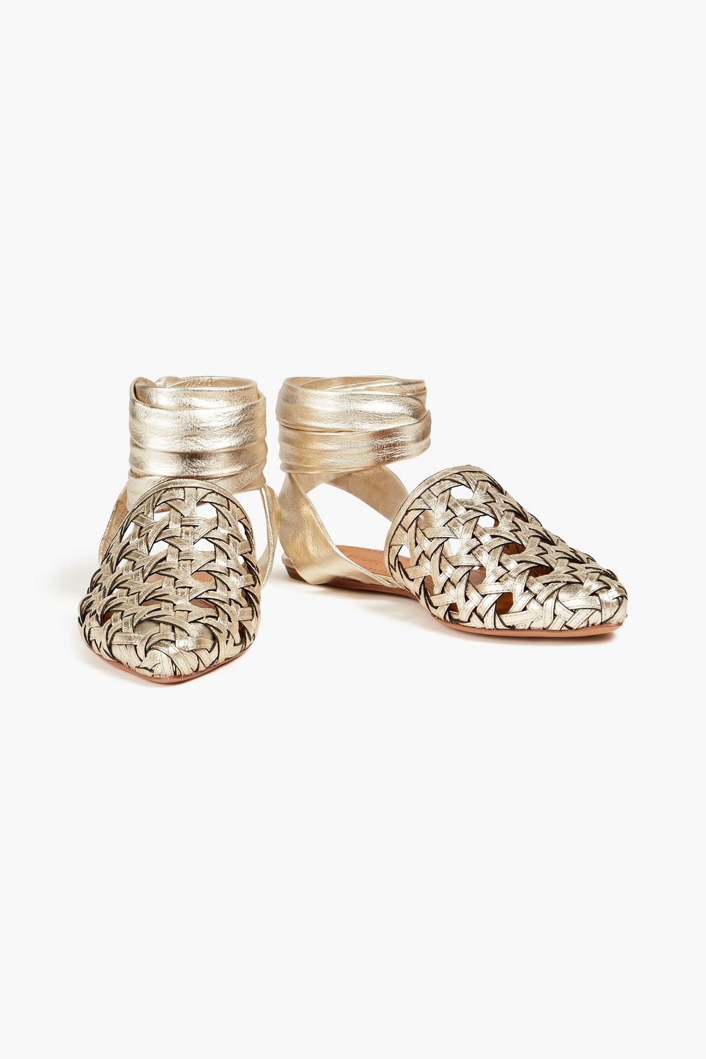 TORY BURCH 우븐 메탈릭 가죽 샌들