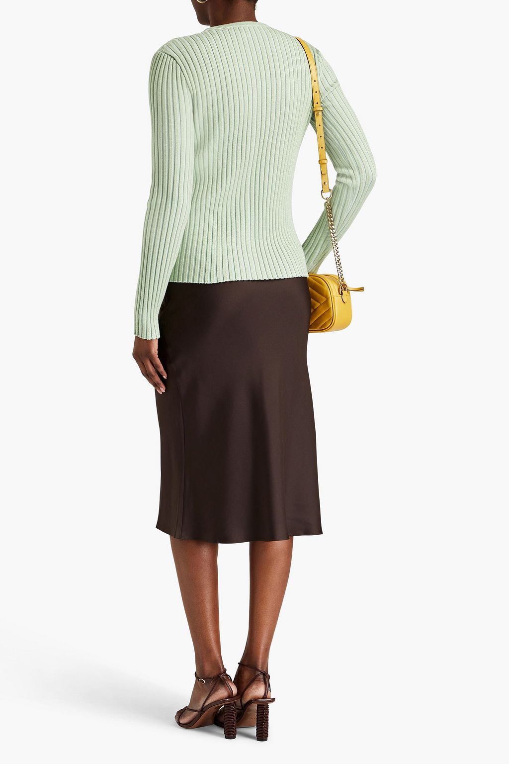 TORY BURCH Ribbed metallic merino wool-blend cardigan