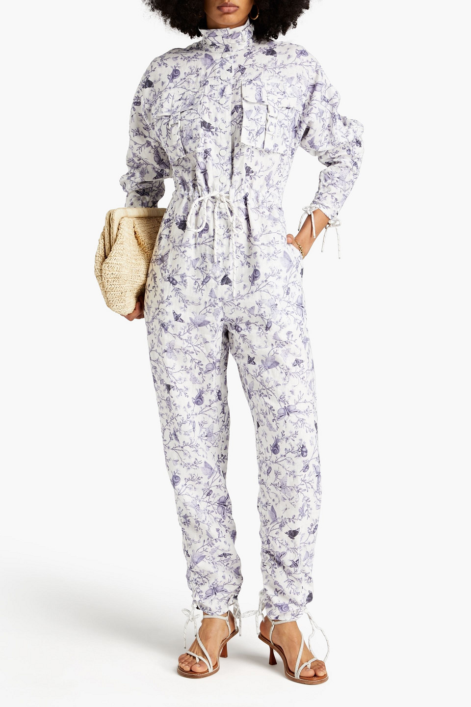 Shop Zimmermann Printed Linen Jumpsuit In Blue