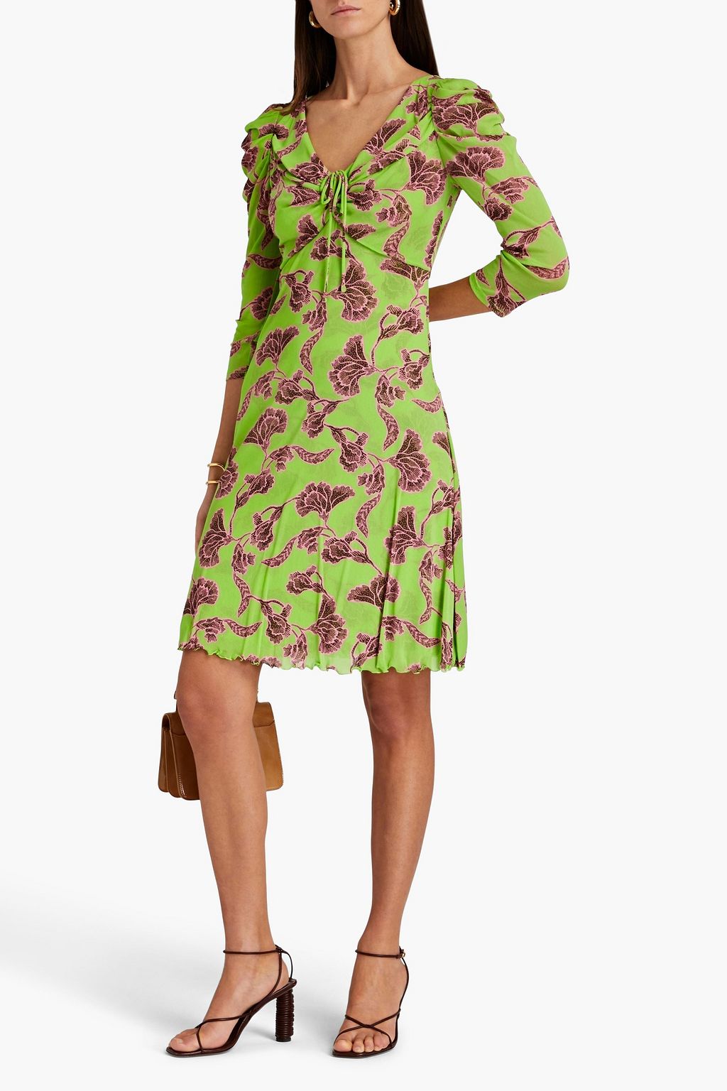 DIANE VON FURSTENBERG ストレッチメッシュ ワンピース プリント入り
