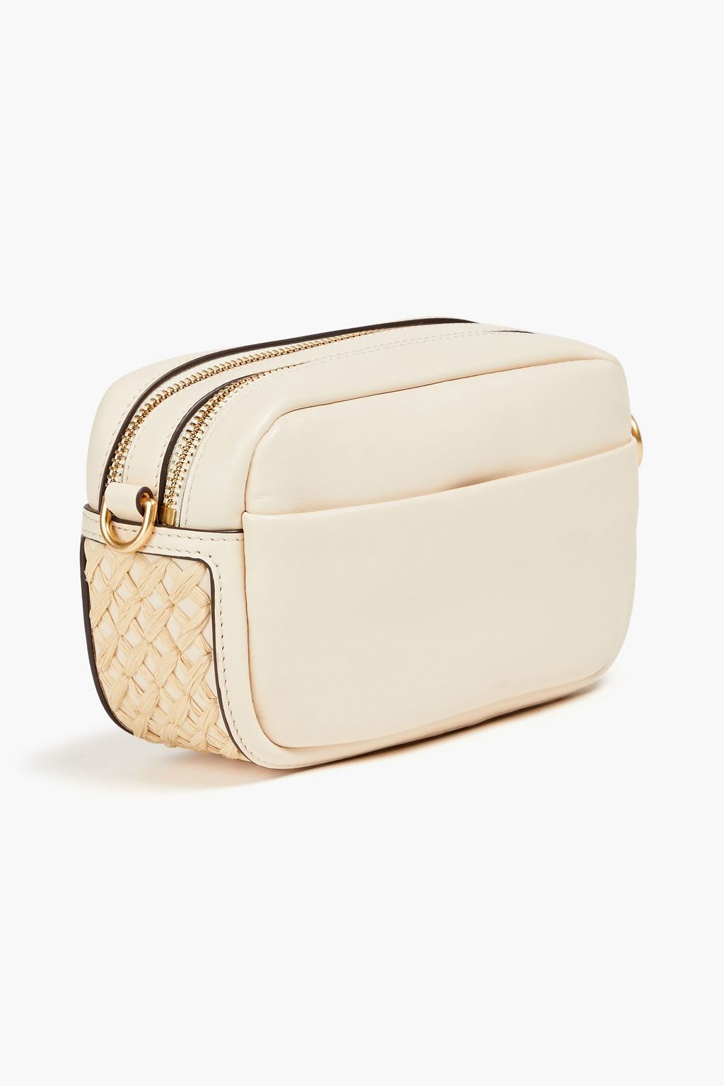 TORY BURCH Perry pebbled leather and straw shoulder bag THE