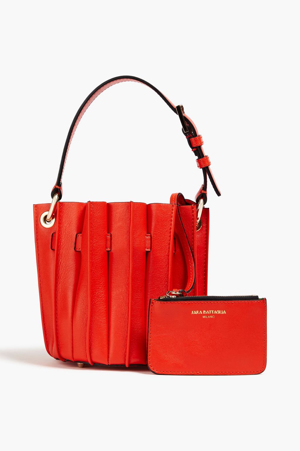 SARA BATTAGLIA Plissé leather bucket bag