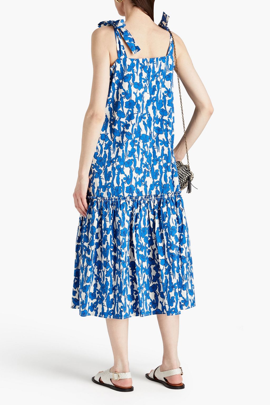 TORY BURCH Bedrucktes Midikleid aus Popeline aus einer Baumwollmischung mit Raffung