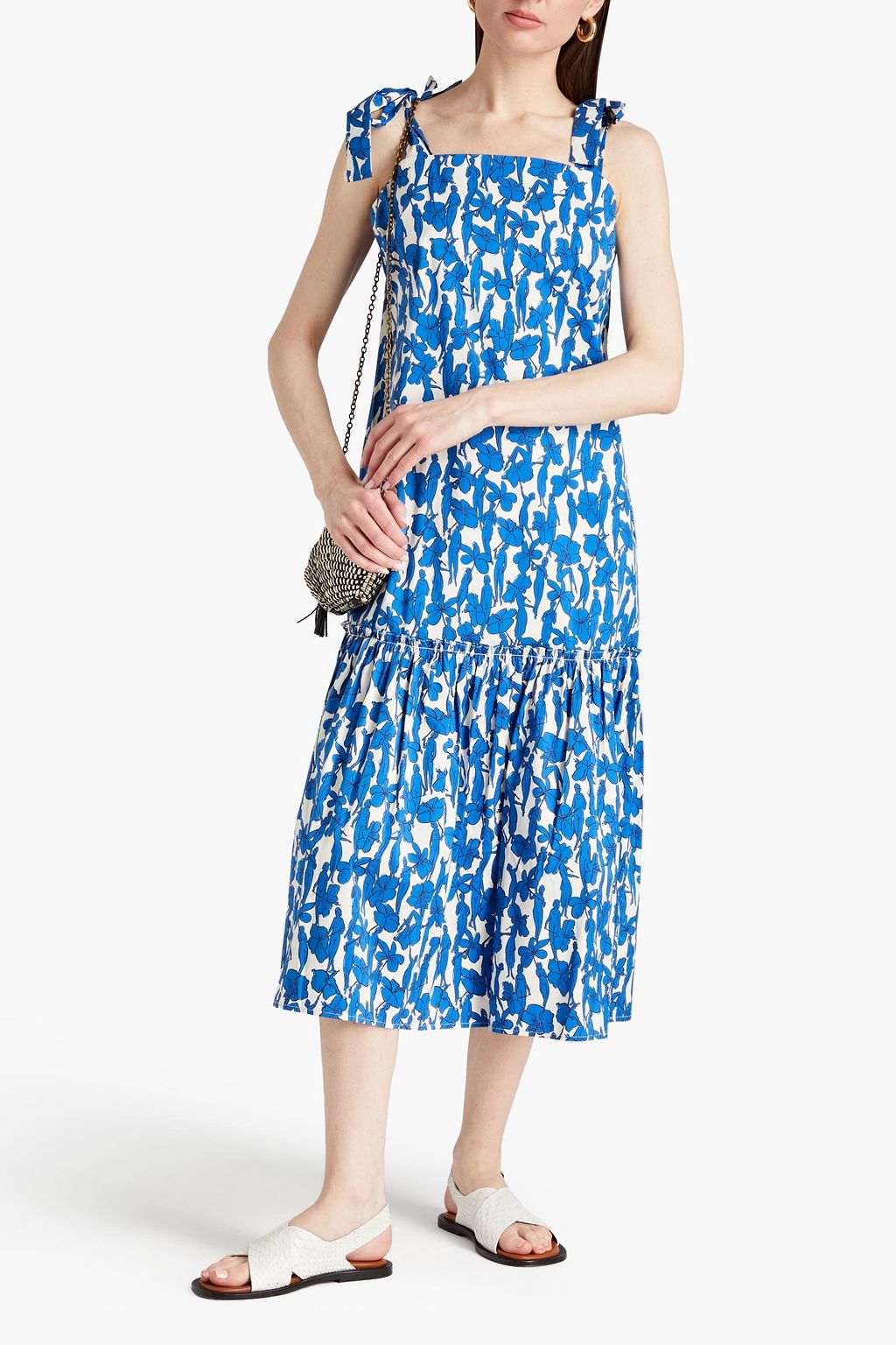 TORY BURCH Bedrucktes Midikleid aus Popeline aus einer Baumwollmischung mit Raffung