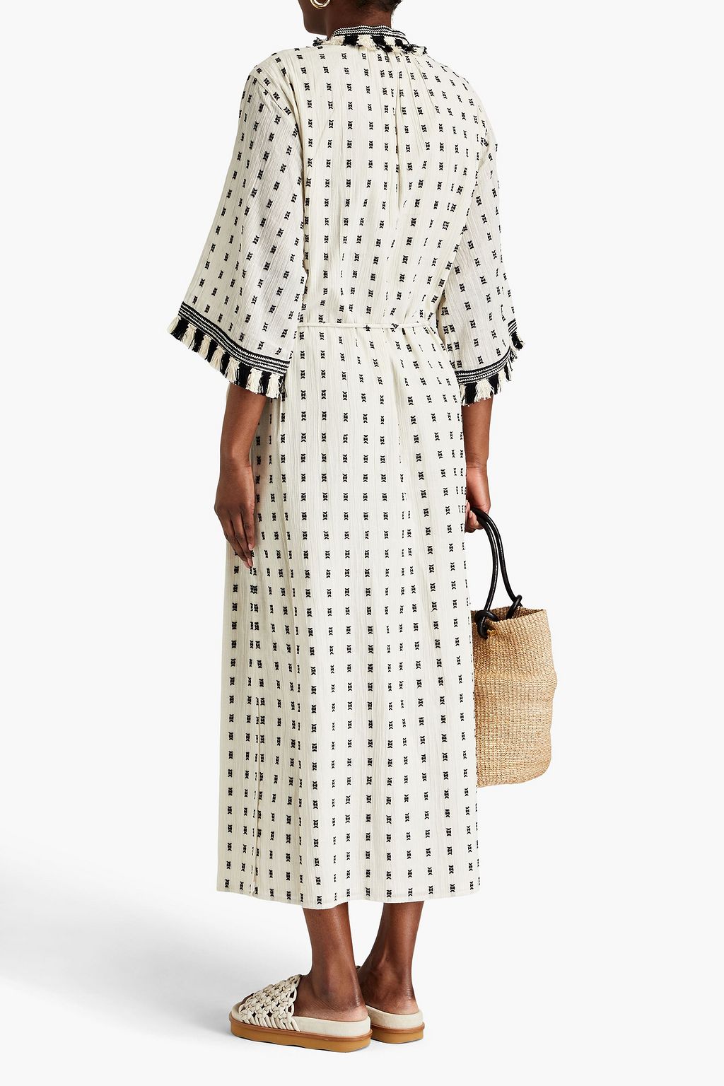 TORY BURCH قفطان من القطن بتصميم مطرّز مزيّن بشرابات