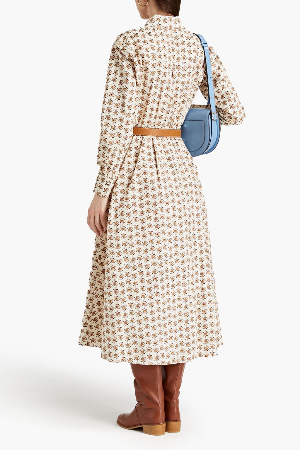 TORY BURCH فستان متوسط الطول ’دانديليون’ من البوبلين القطني مزين بطبعات
