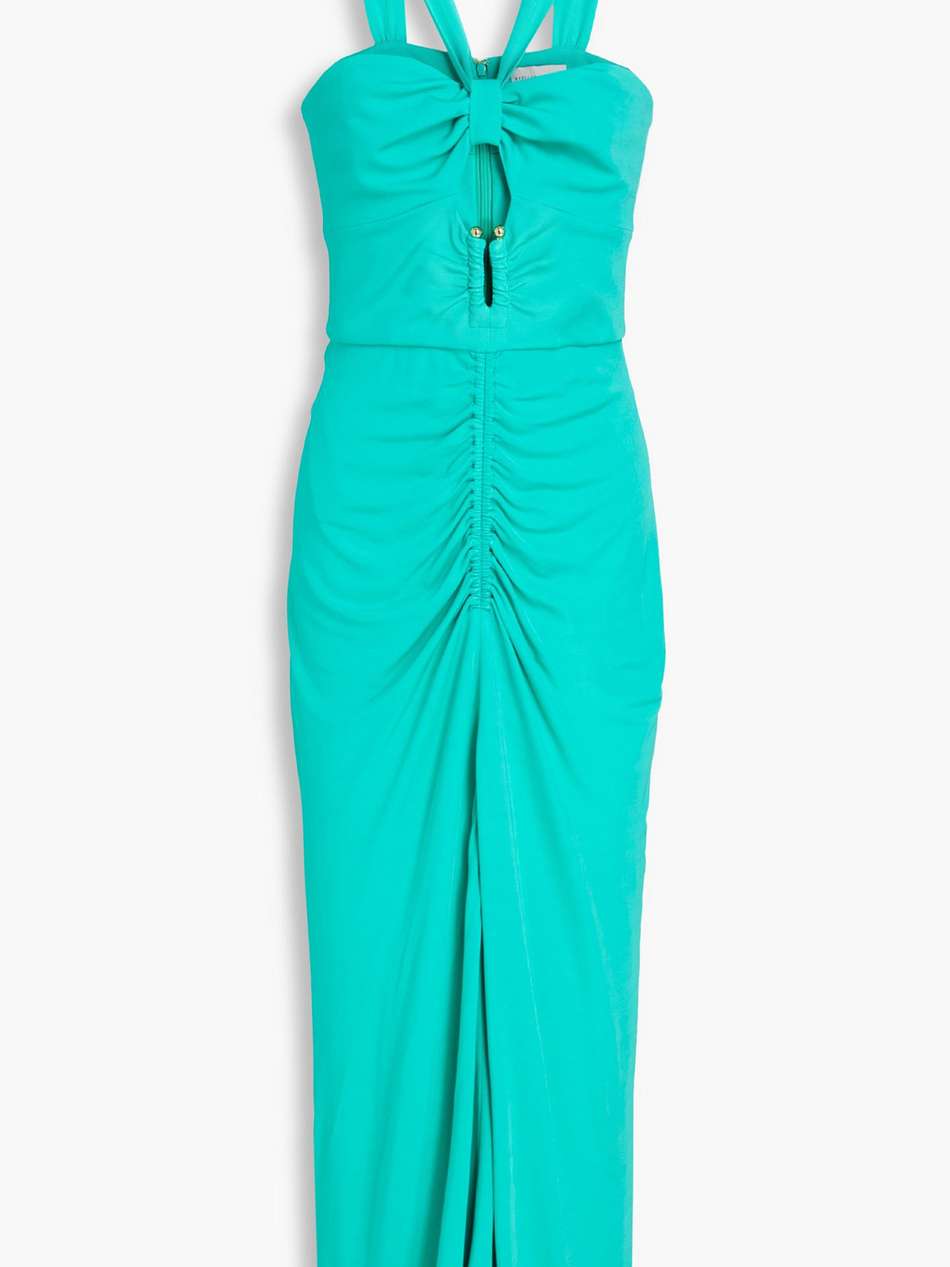 riccardo ruched cutout jersey midi dress