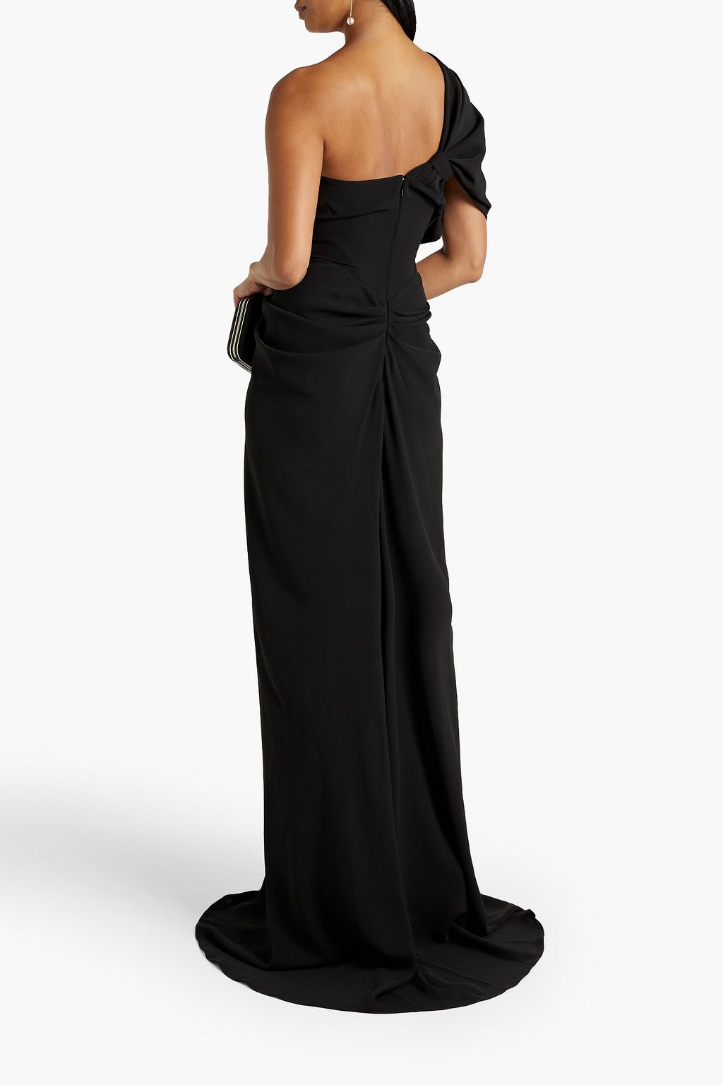 RHEA COSTA One-shoulder draped cady gown