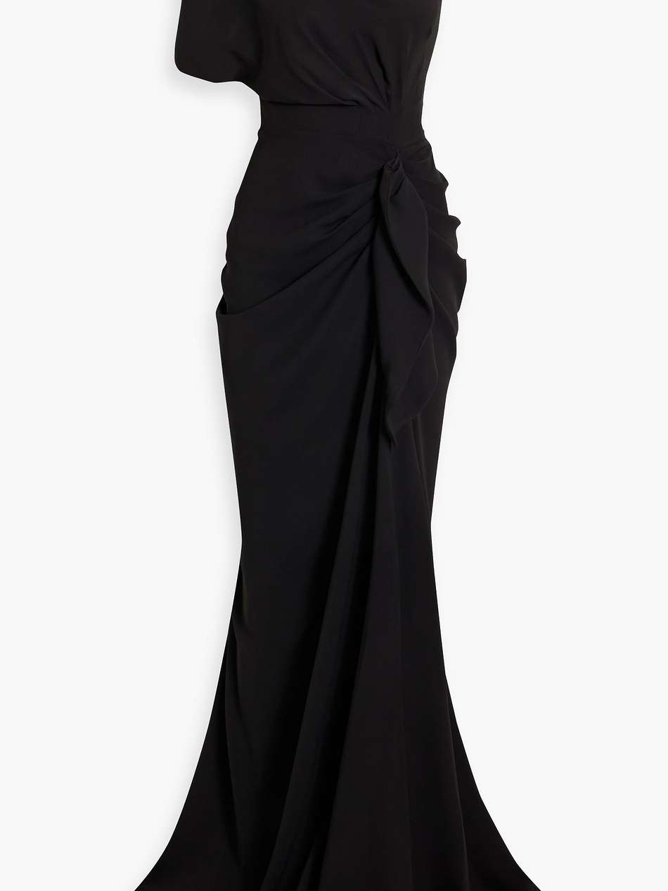 one-shoulder draped cady gown