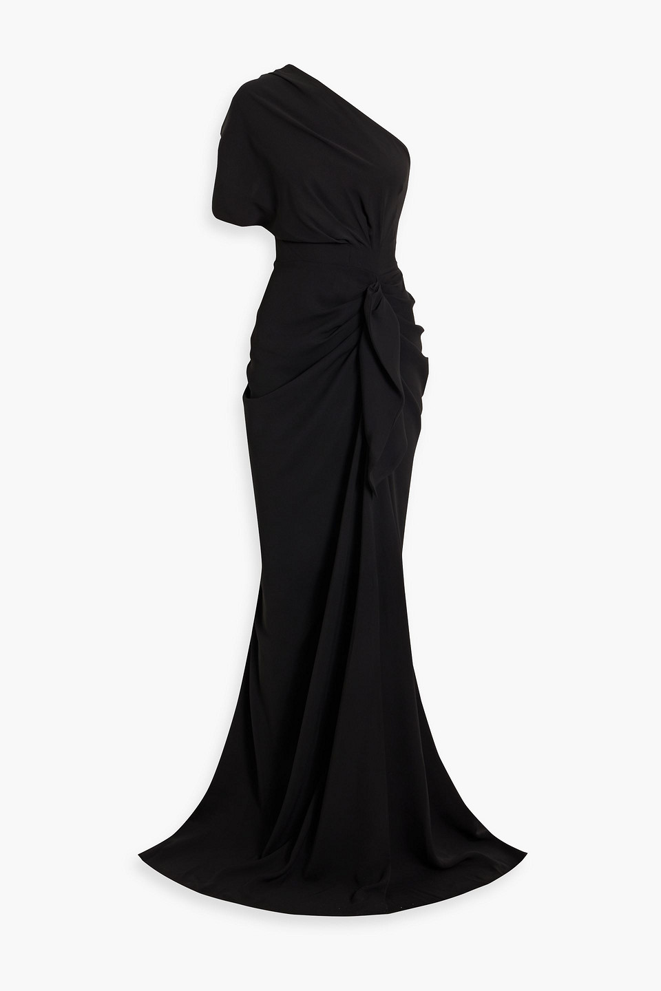 One-shoulder draped cady gown