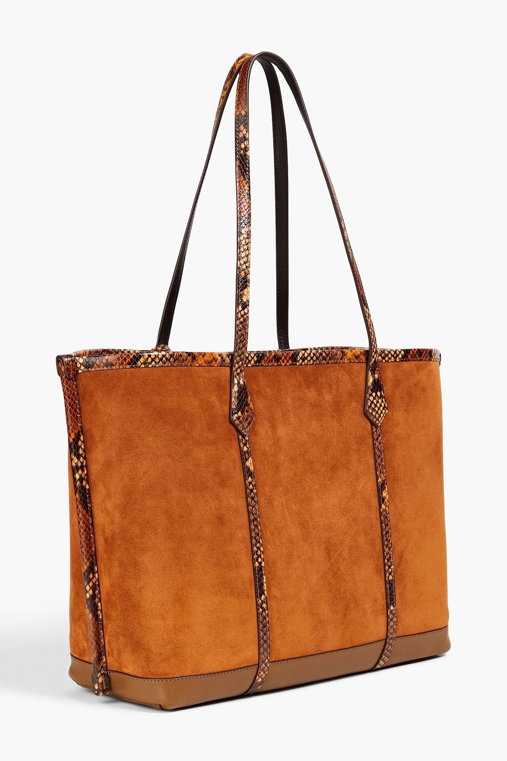TORY BURCH Perry Tote Bag aus Veloursleder mit Schlangeneffekt und Lederbesatz