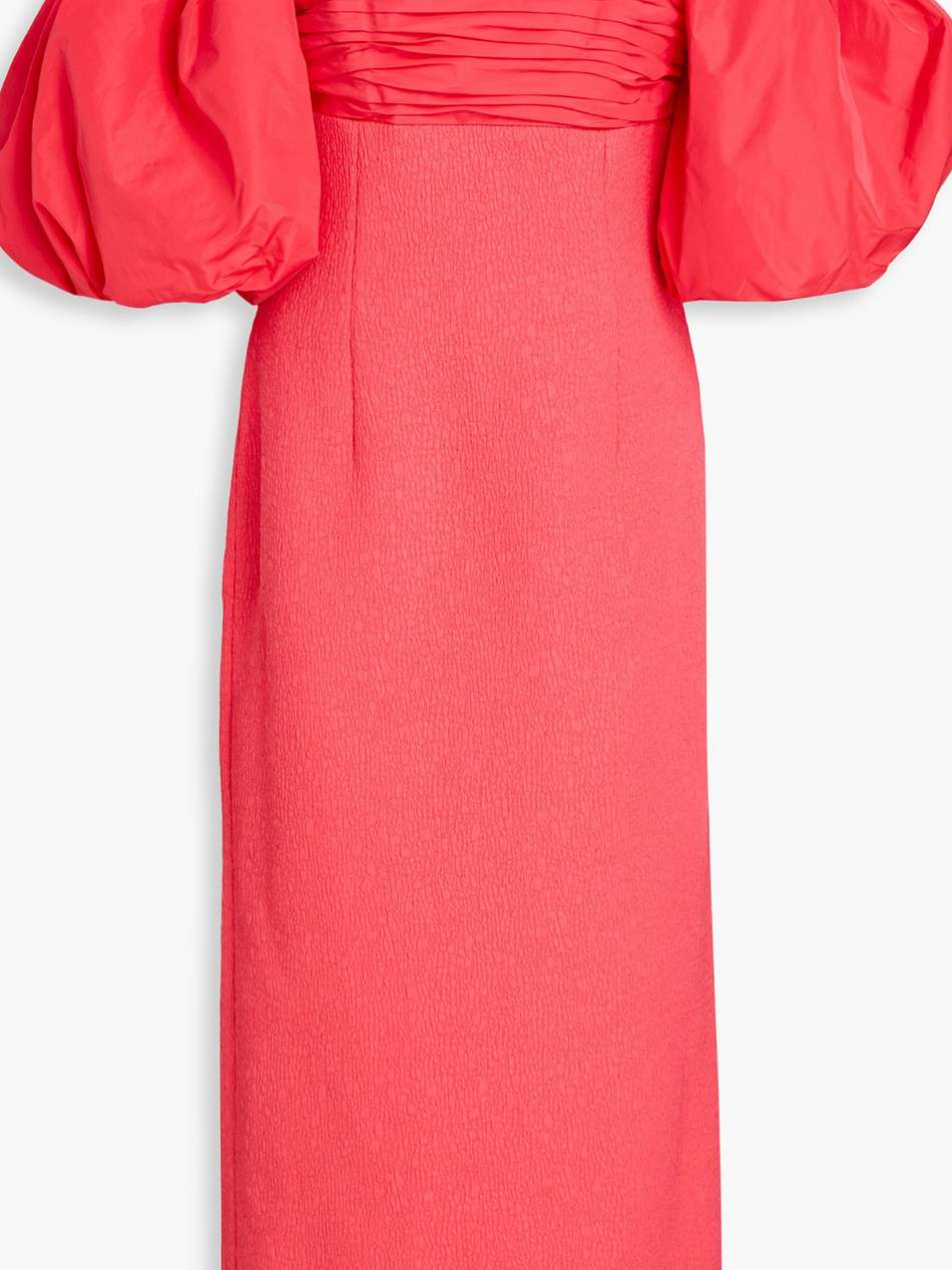 caitlin off-the-shoulder taffeta-paneled cloqué midi dress