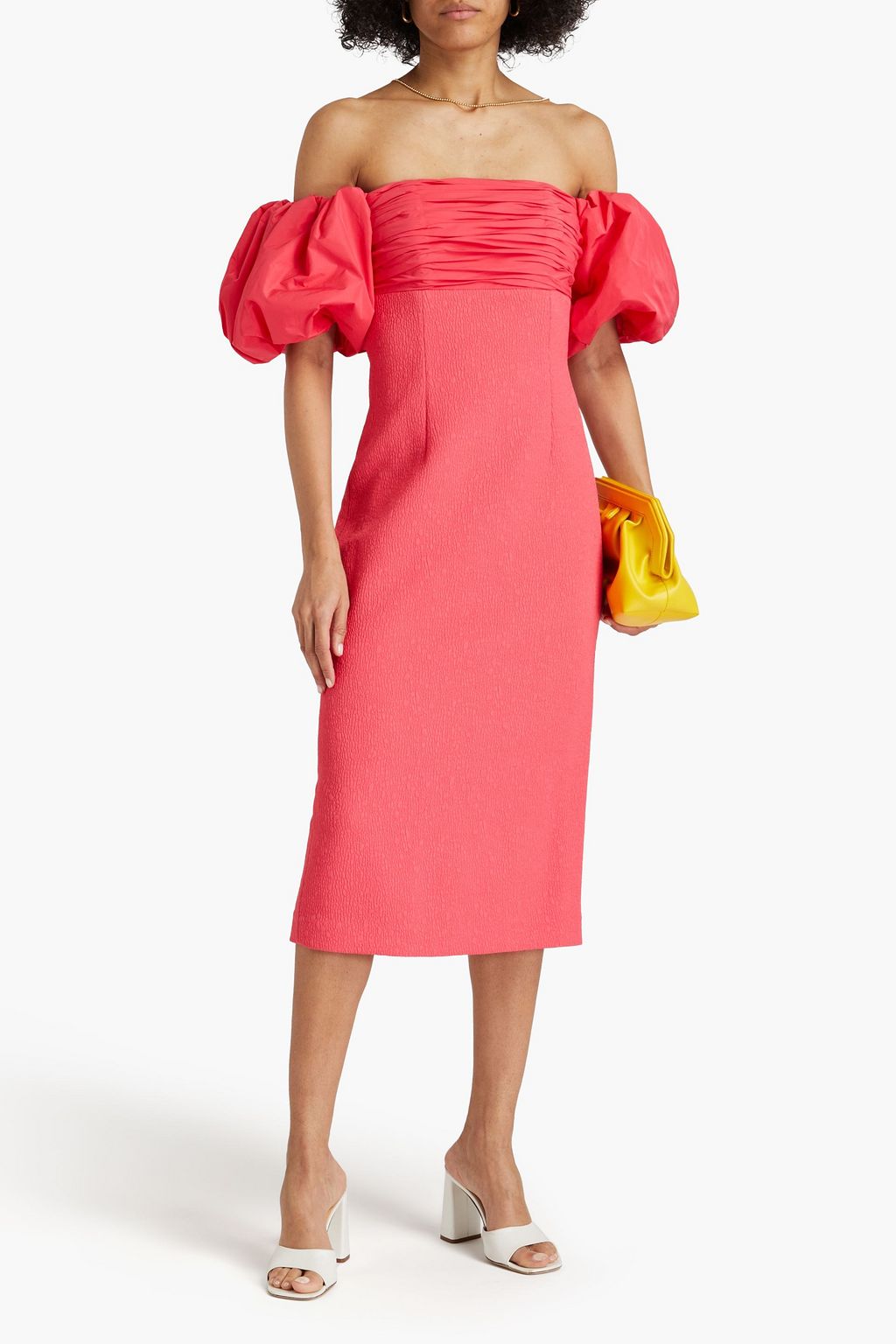 REBECCA VALLANCE Caitlin off-the-shoulder taffeta-paneled cloqué midi dress