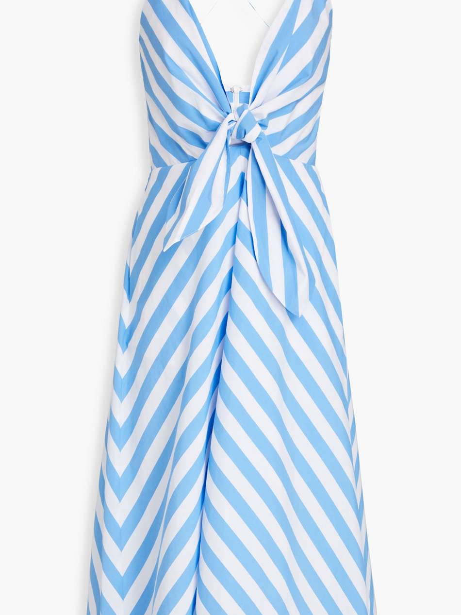 nini knotted striped cotton-blend poplin midi dress