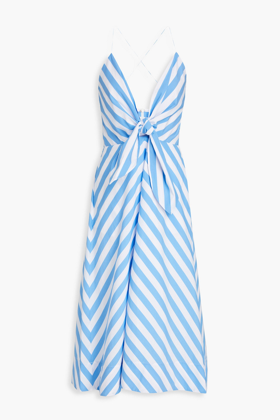 Rebecca Vallance Nini Knotted Striped Cotton-blend Poplin Midi Dress In Light Blue