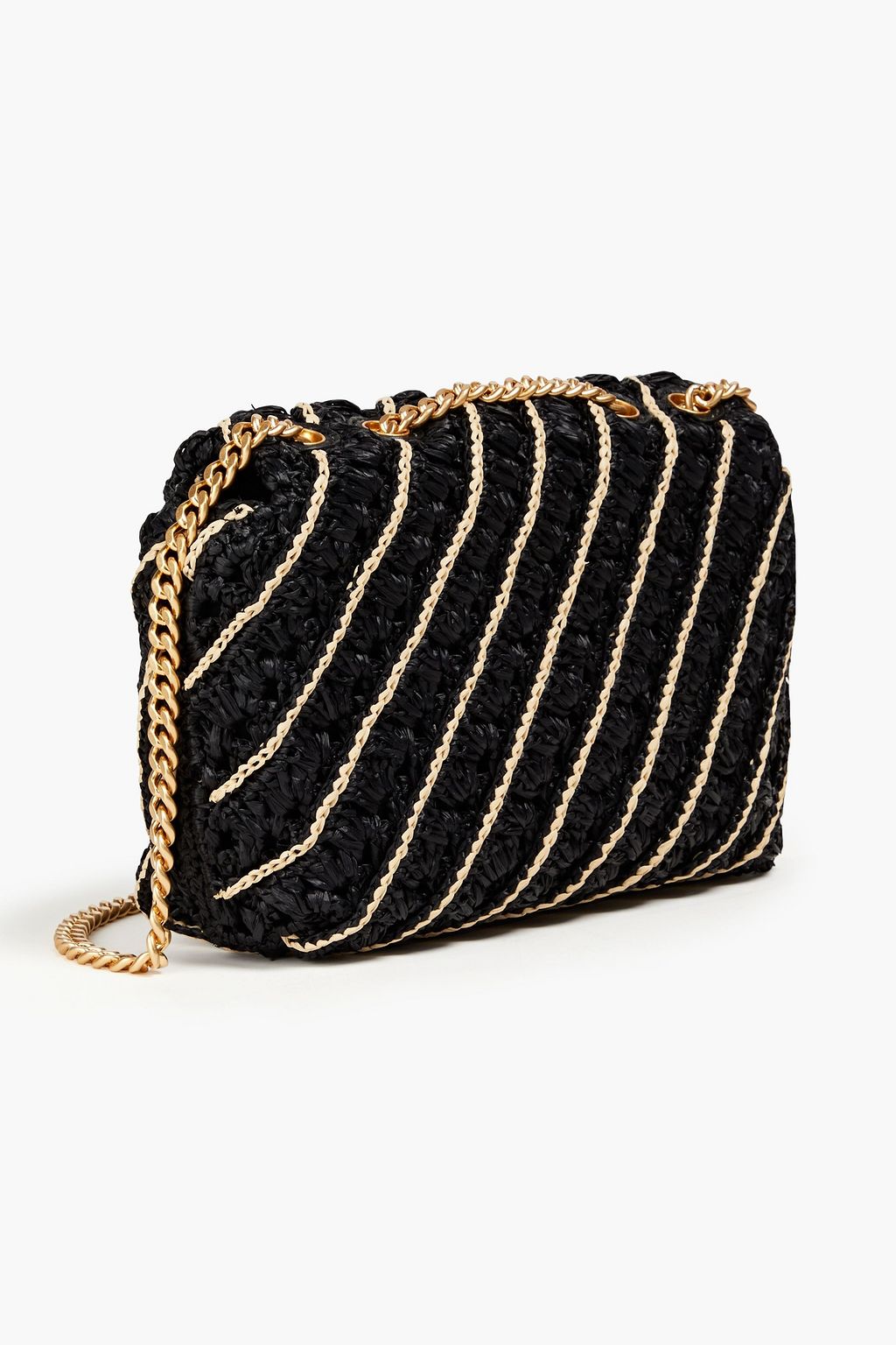 TORY BURCH Kira Schultertasche aus Raffiabastimitat mit Streifen