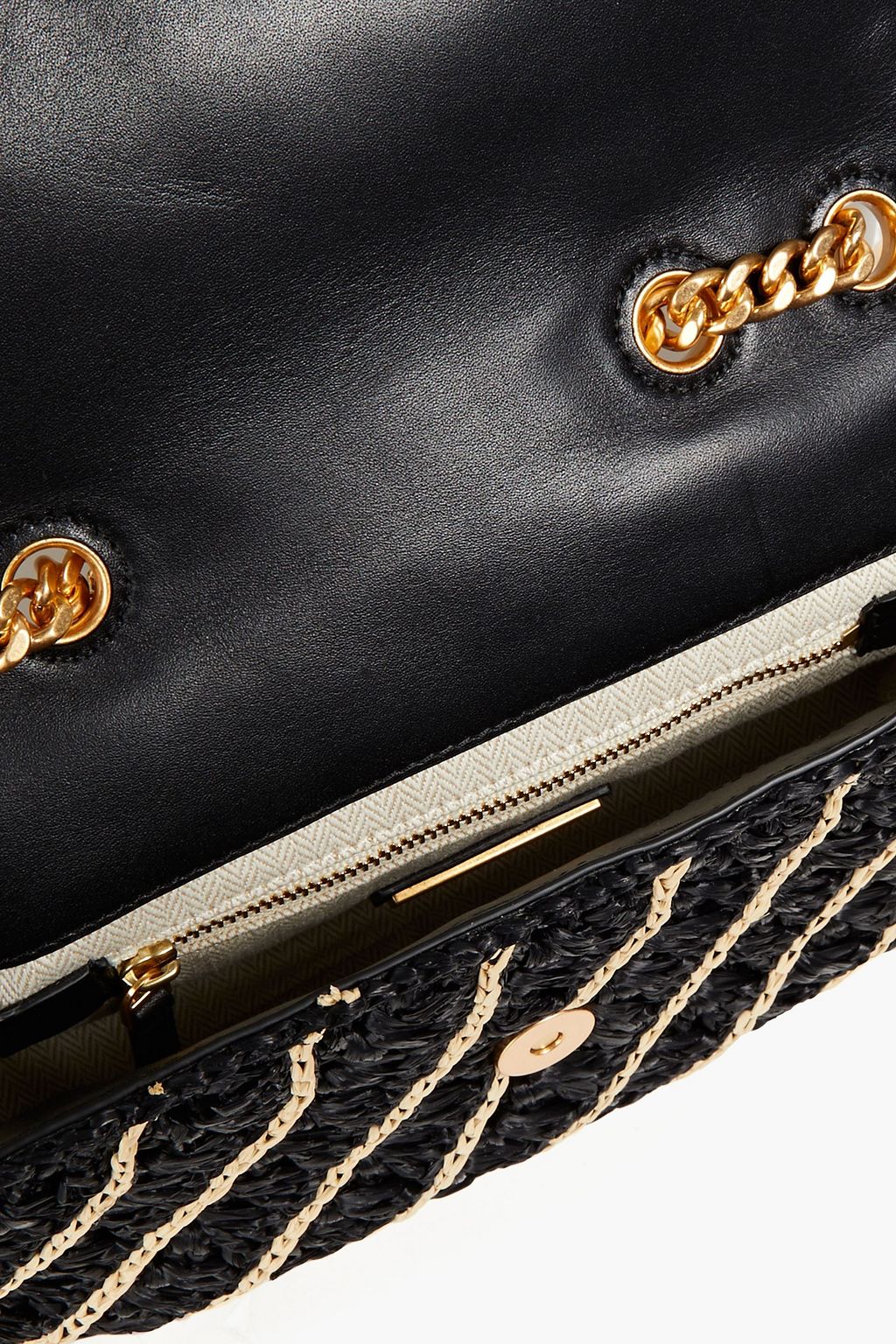 TORY BURCH Kira Schultertasche aus Raffiabastimitat mit Streifen