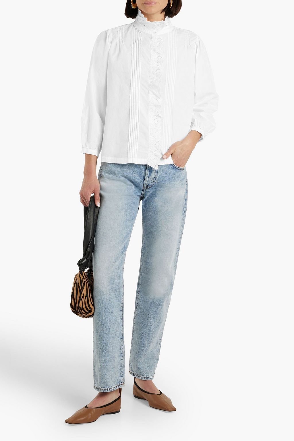 NILI LOTAN Ashlyn broderie anglaise-trimmed cotton-poplin shirt
