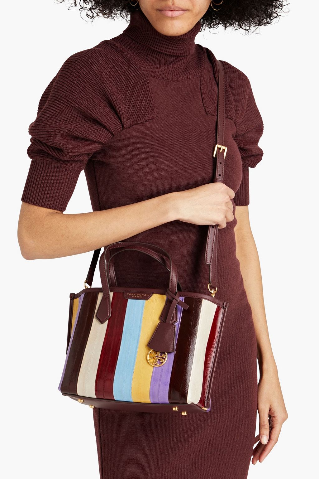 TORY BURCH Perry striped eel tote | Sale up to 70% off | THE OUTNET