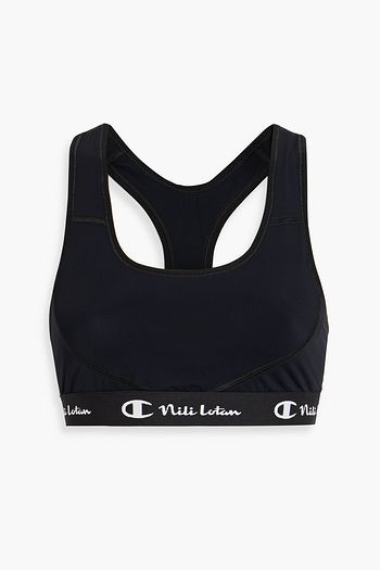 ALL ACCESS Chorus jacquard-trimmed metallic stretch sports bra