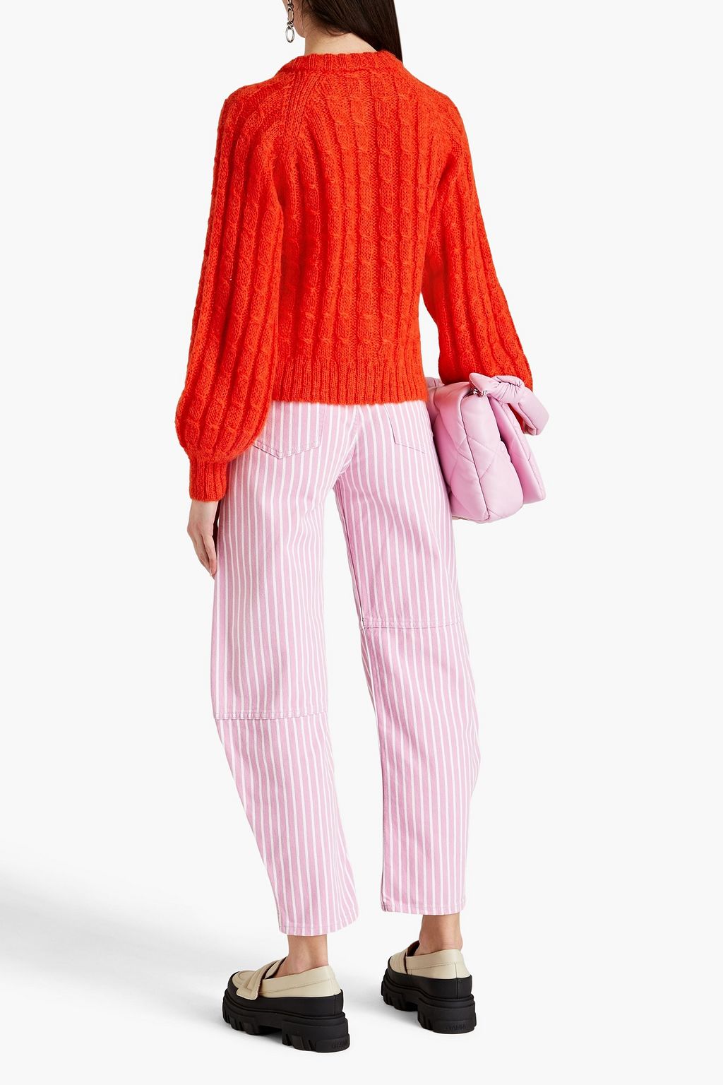 GANNI Cardigan aus einer Mohairmischung mit Zopfstrickmuster