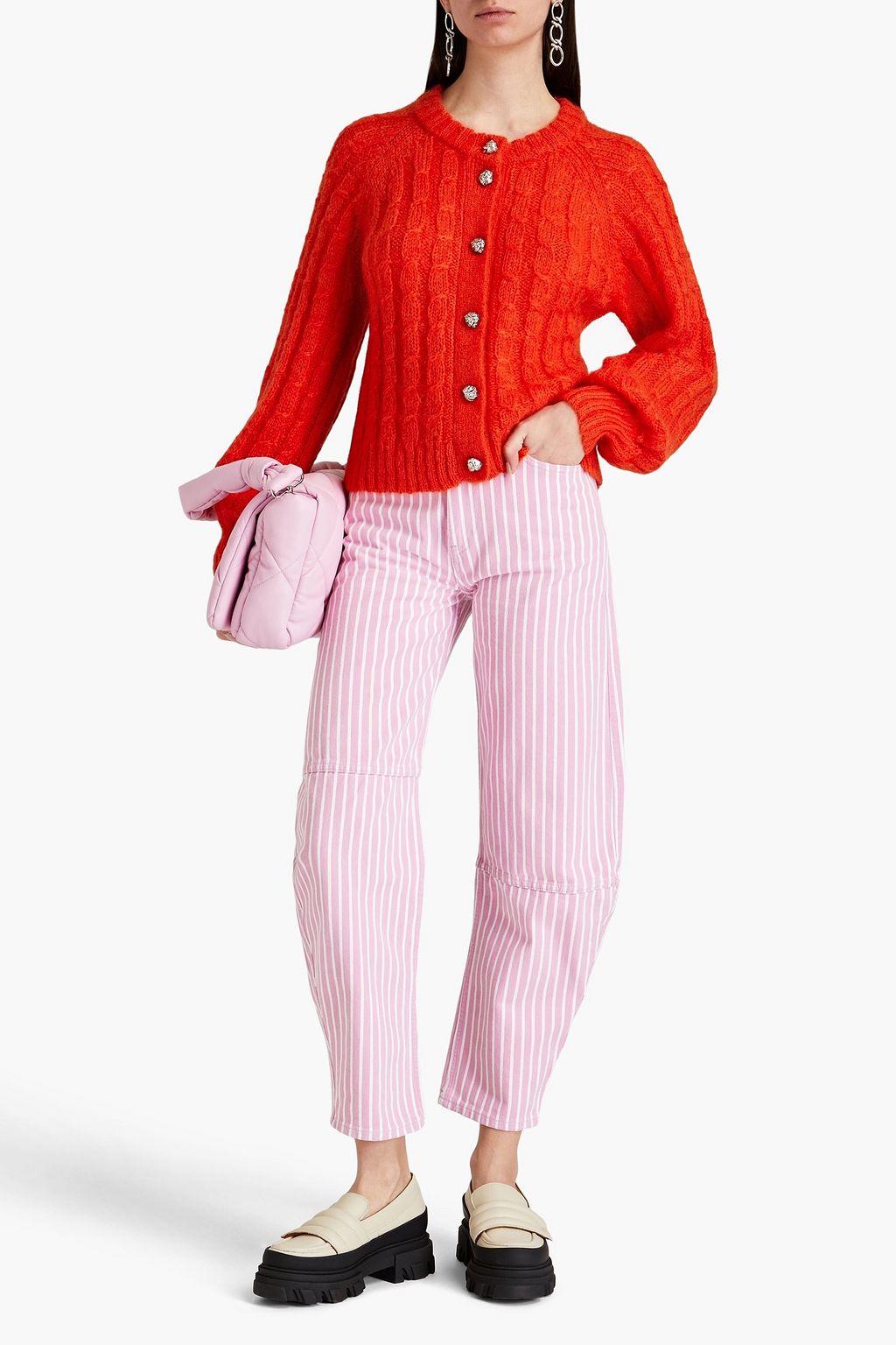 GANNI Cardigan aus einer Mohairmischung mit Zopfstrickmuster