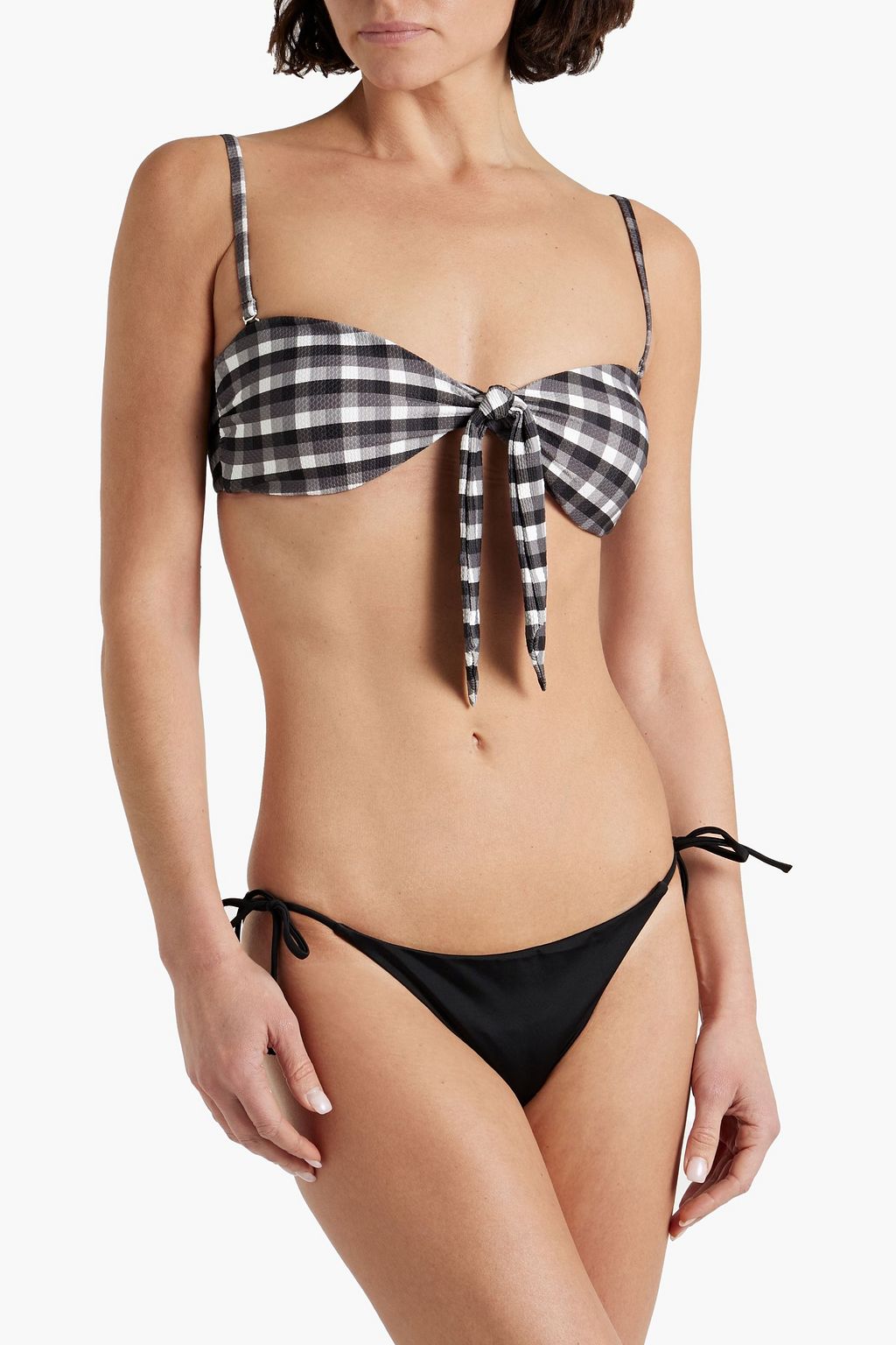 SEAFOLLY توب بكيني «بورتوفينو» من قماش سيرساكر المرن بنقشة جينجهام بتصميم باندو معقود