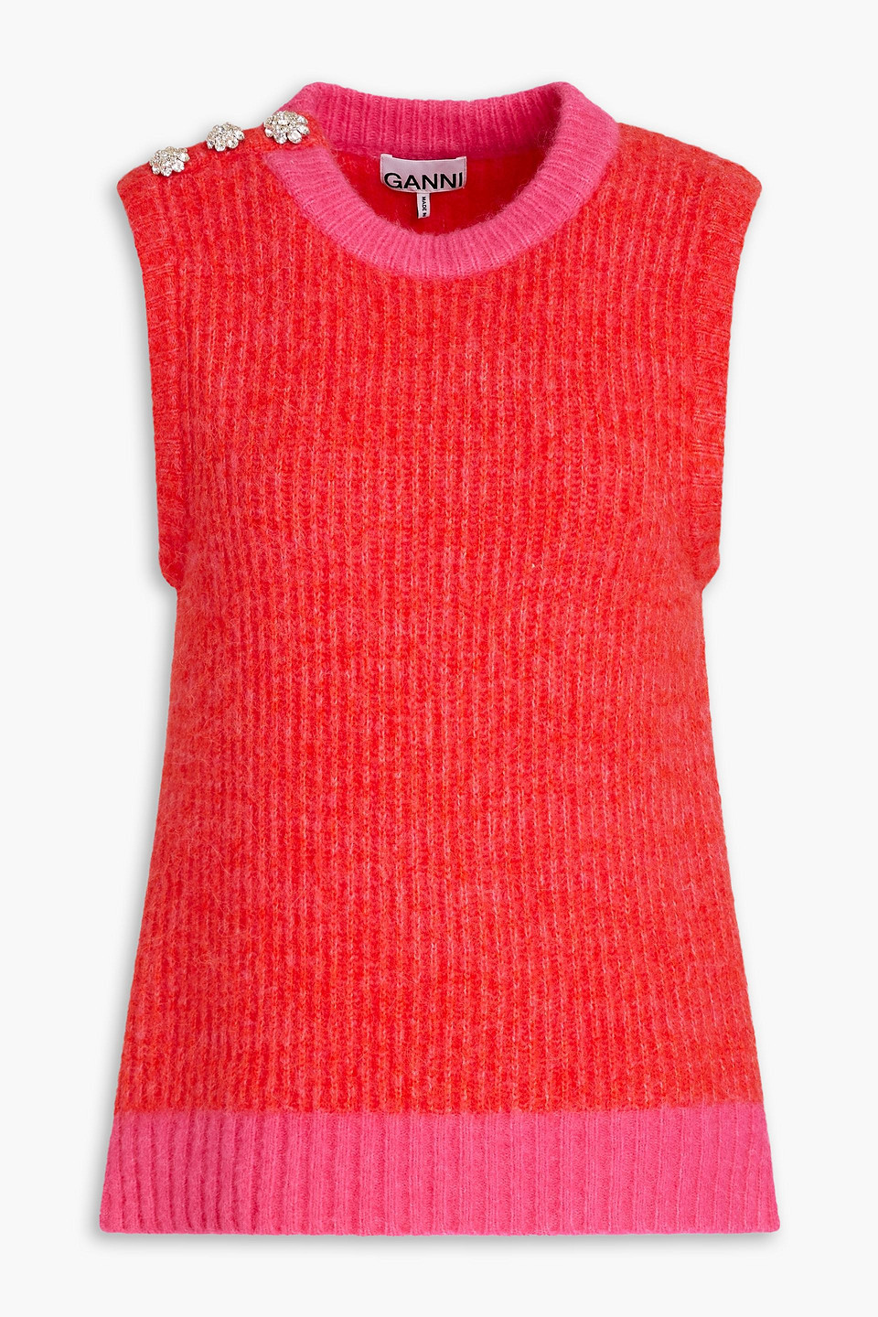 GANNI - Two-tone ribbed-knit vest - Red - S