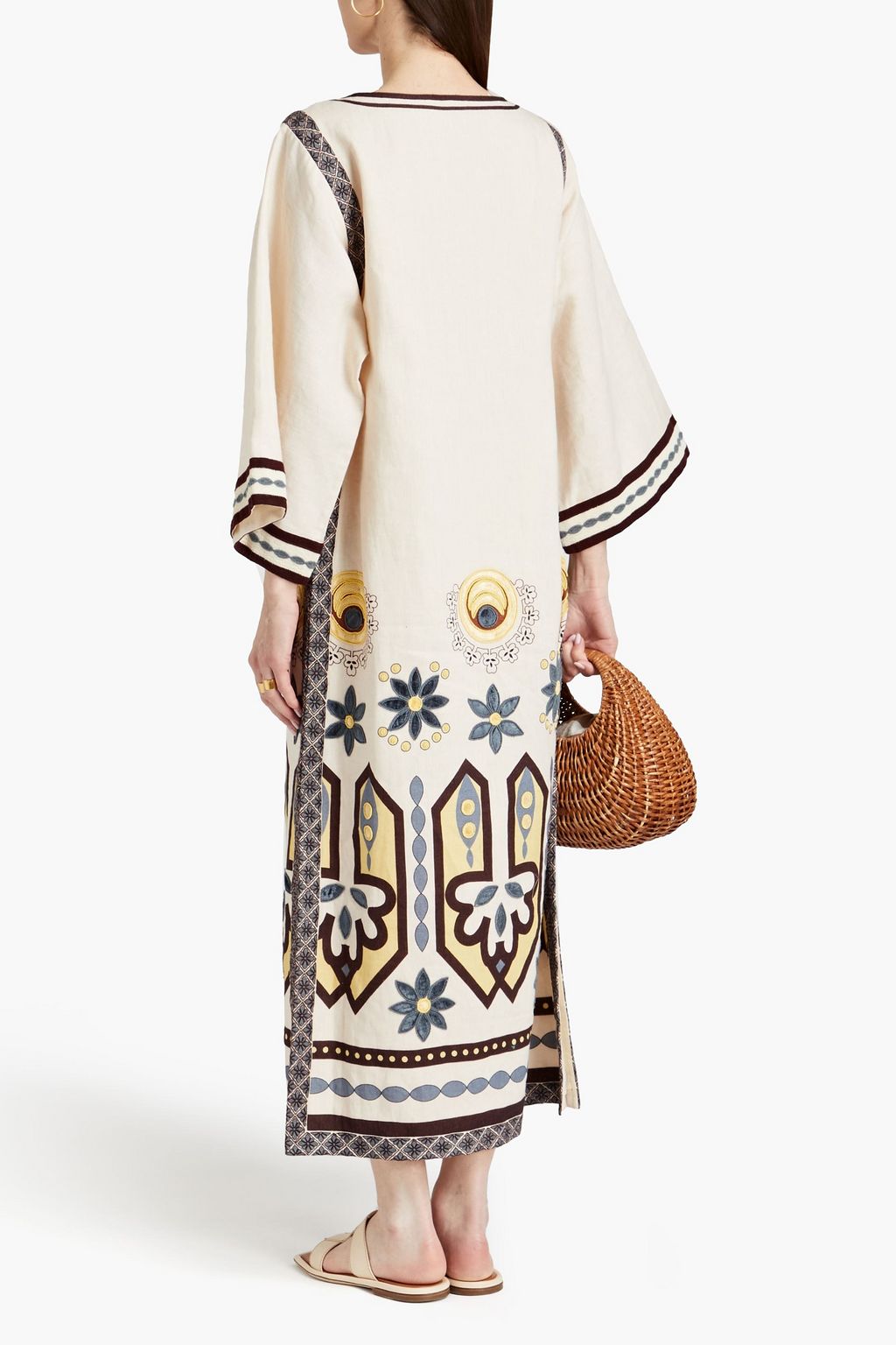 TORY BURCH قفطان من الكتان المطرز والمزين بزخارف