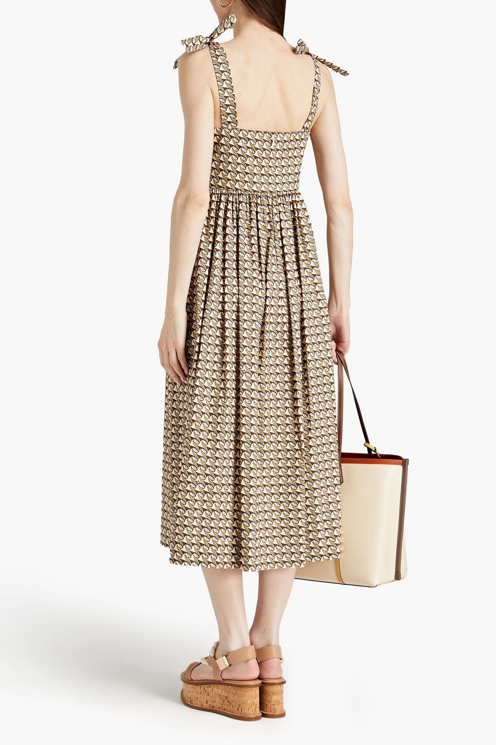 TORY BURCH Gathered printed cotton-poplin midi dress