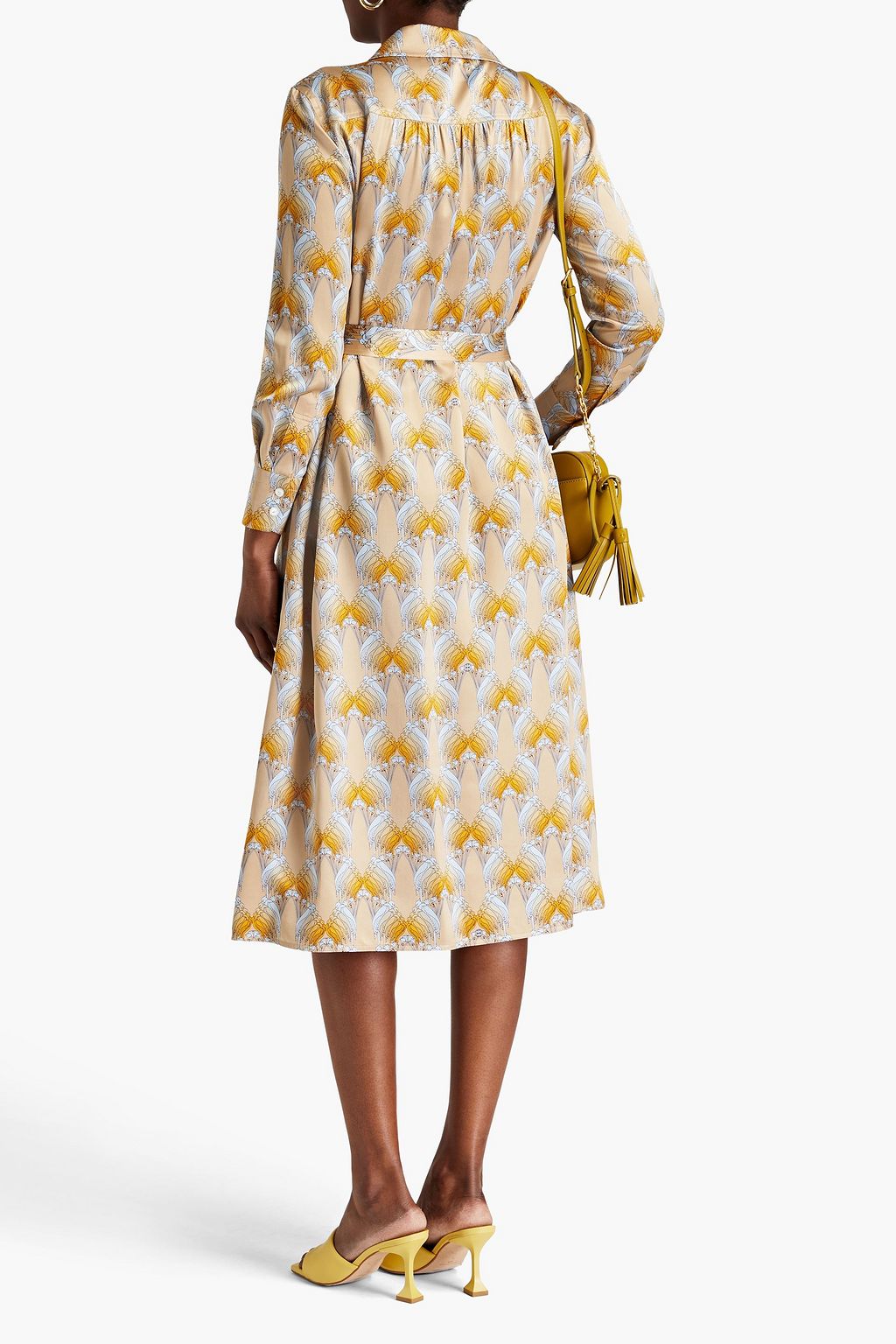 TORY BURCH Printed silk-satin midi shirt dress