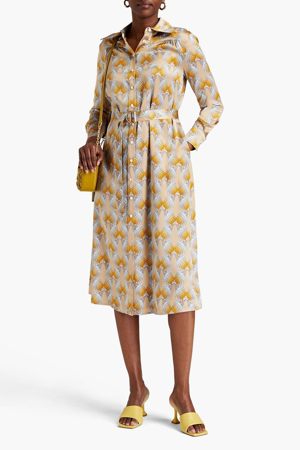 TORY BURCH Printed silk-satin midi shirt dress