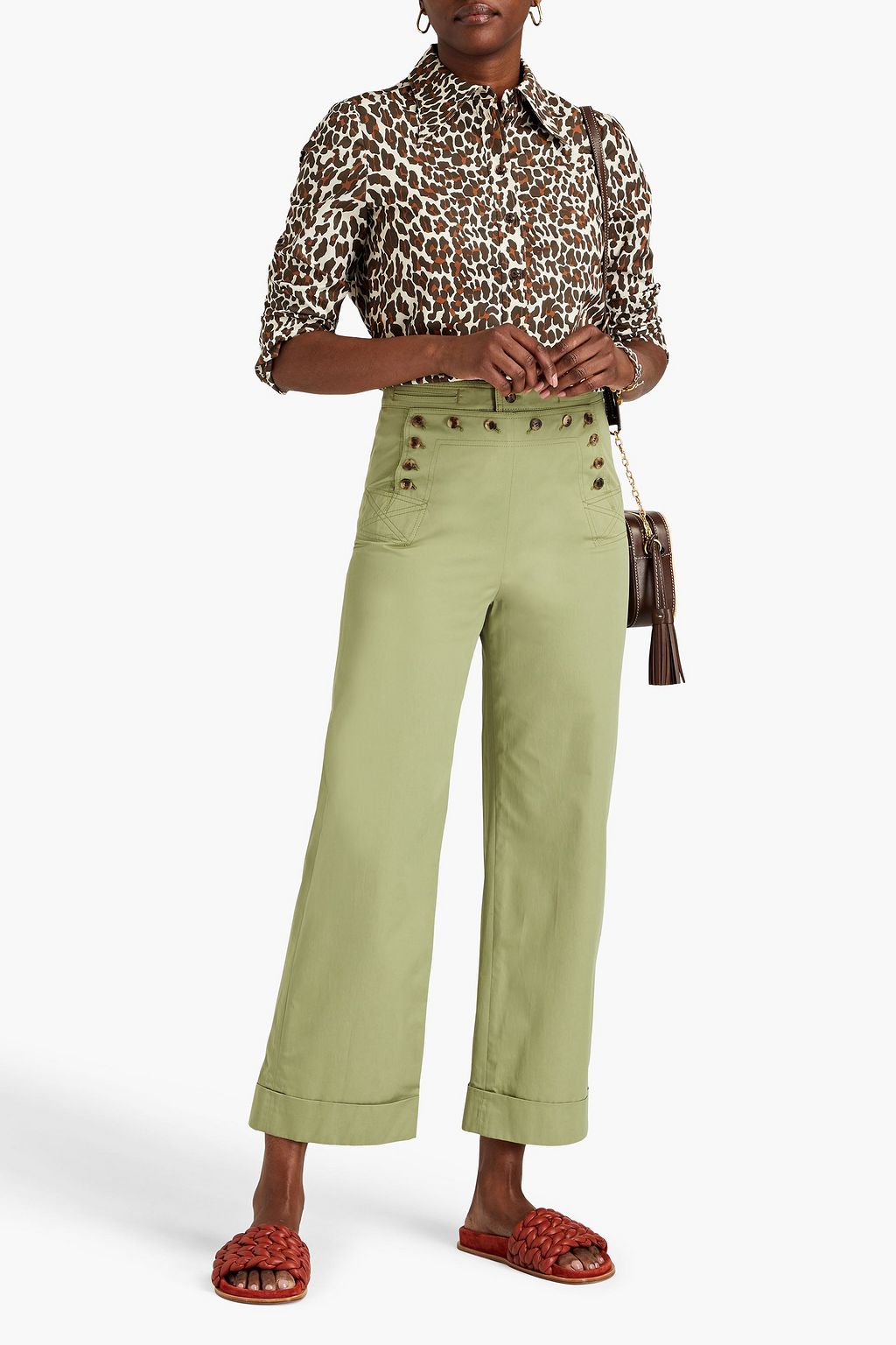 TORY BURCH Cropped Hose mit weitem Bein aus Baumwoll-Twill