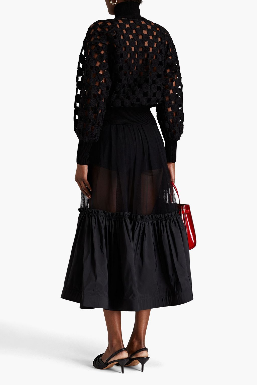 TORY BURCH Ruffled cotton-blend tulle and taffeta midi skirt