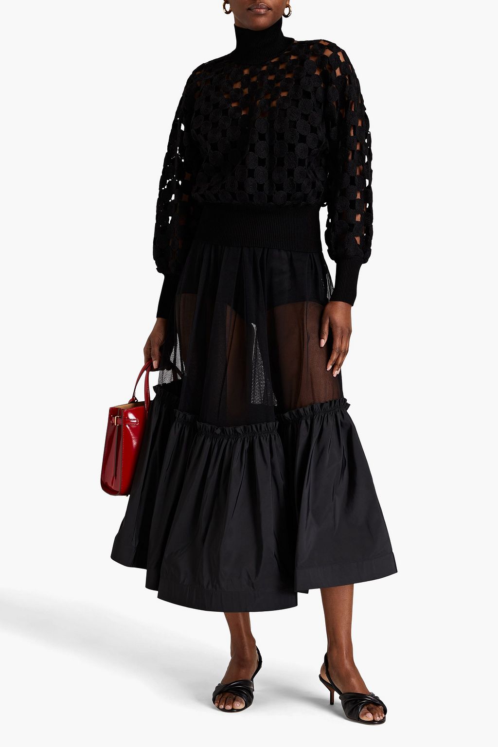 TORY BURCH Ruffled cotton-blend tulle and taffeta midi skirt