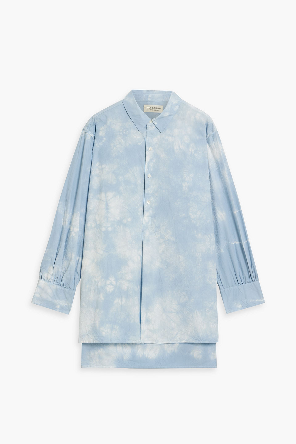 Nili Lotan Ambroise Tie-dyed Crinkled Cotton Tunic In Light Blue