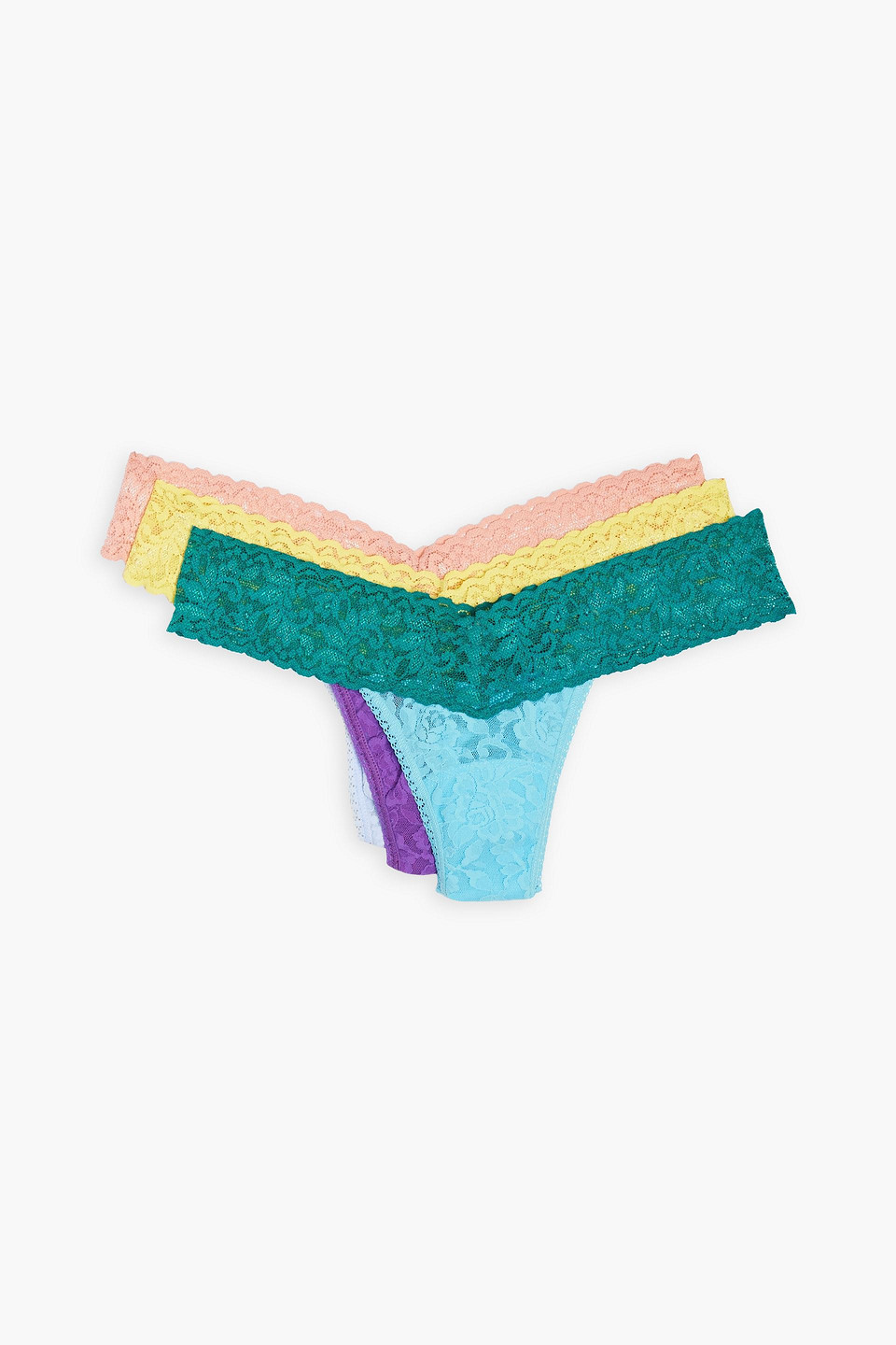 Signature set of three two-tone stretch-lace thongs