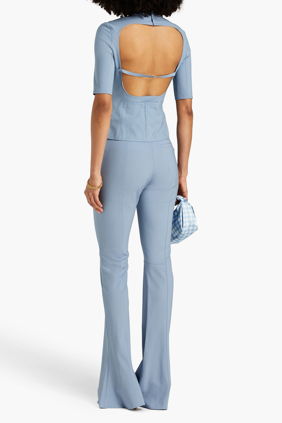 Jacquemus Le Haut Palmi Twist-front Cutout Stretch-wool Top In Slate Blue