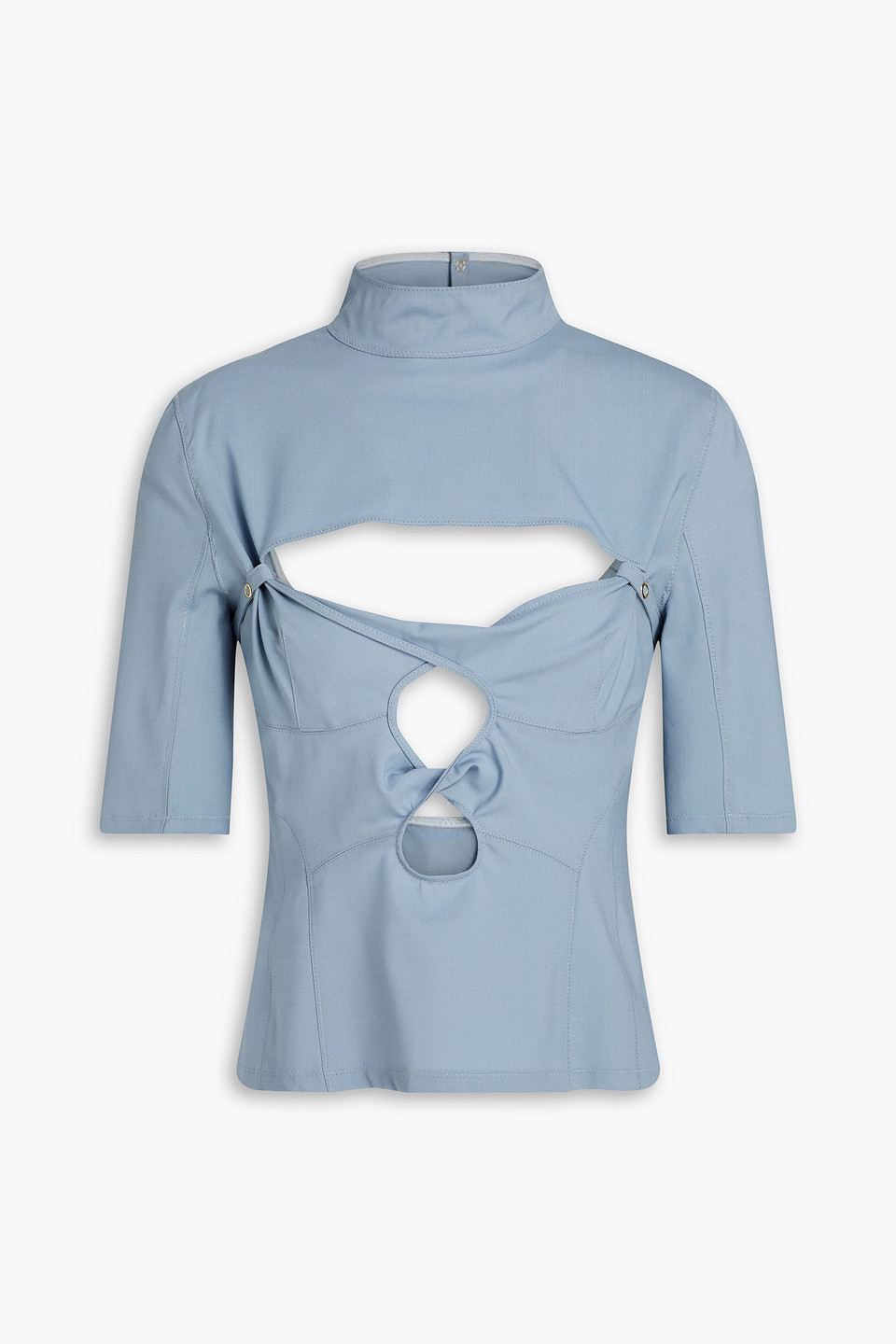 Jacquemus Le Haut Palmi Twist-front Cutout Stretch-wool Top In Slate Blue