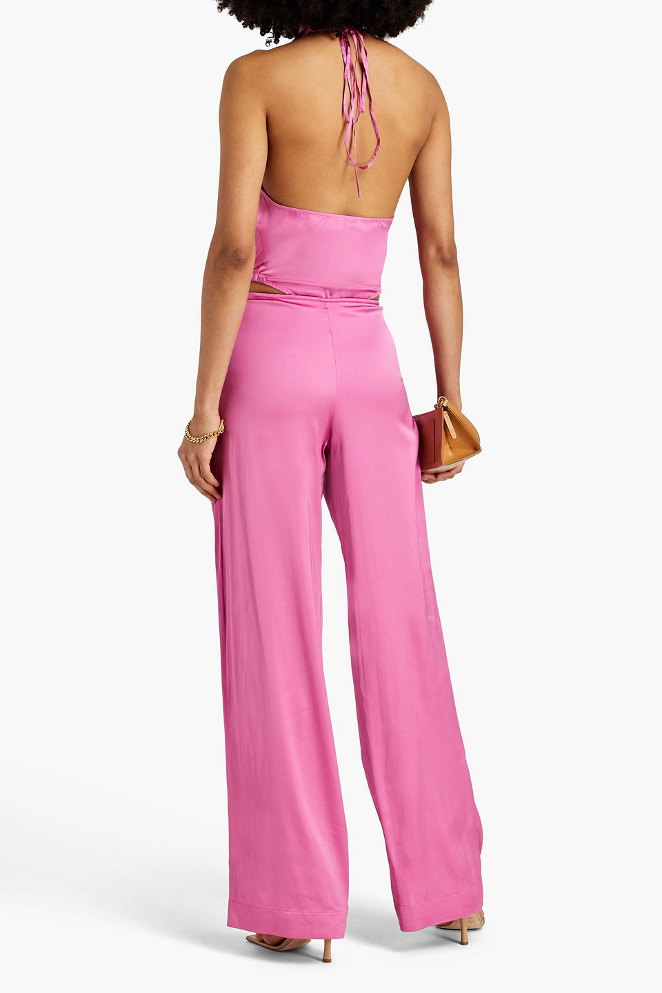 Shop Jacquemus Mentalo Stretch-satin Halterneck Bodysuit In Magenta