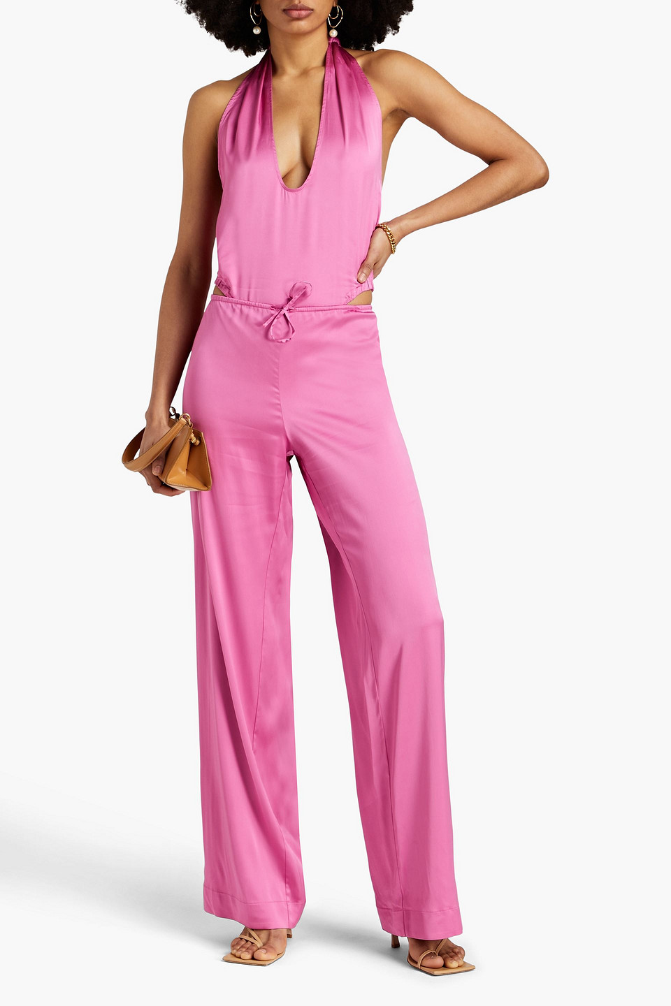 Shop Jacquemus Mentalo Stretch-satin Halterneck Bodysuit In Magenta