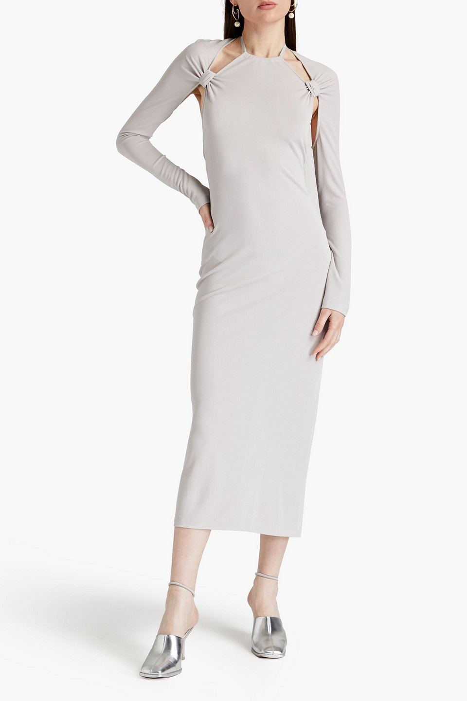 Shop Jacquemus Nodi Cutout Knotted Jersey Midi Dress In Stone