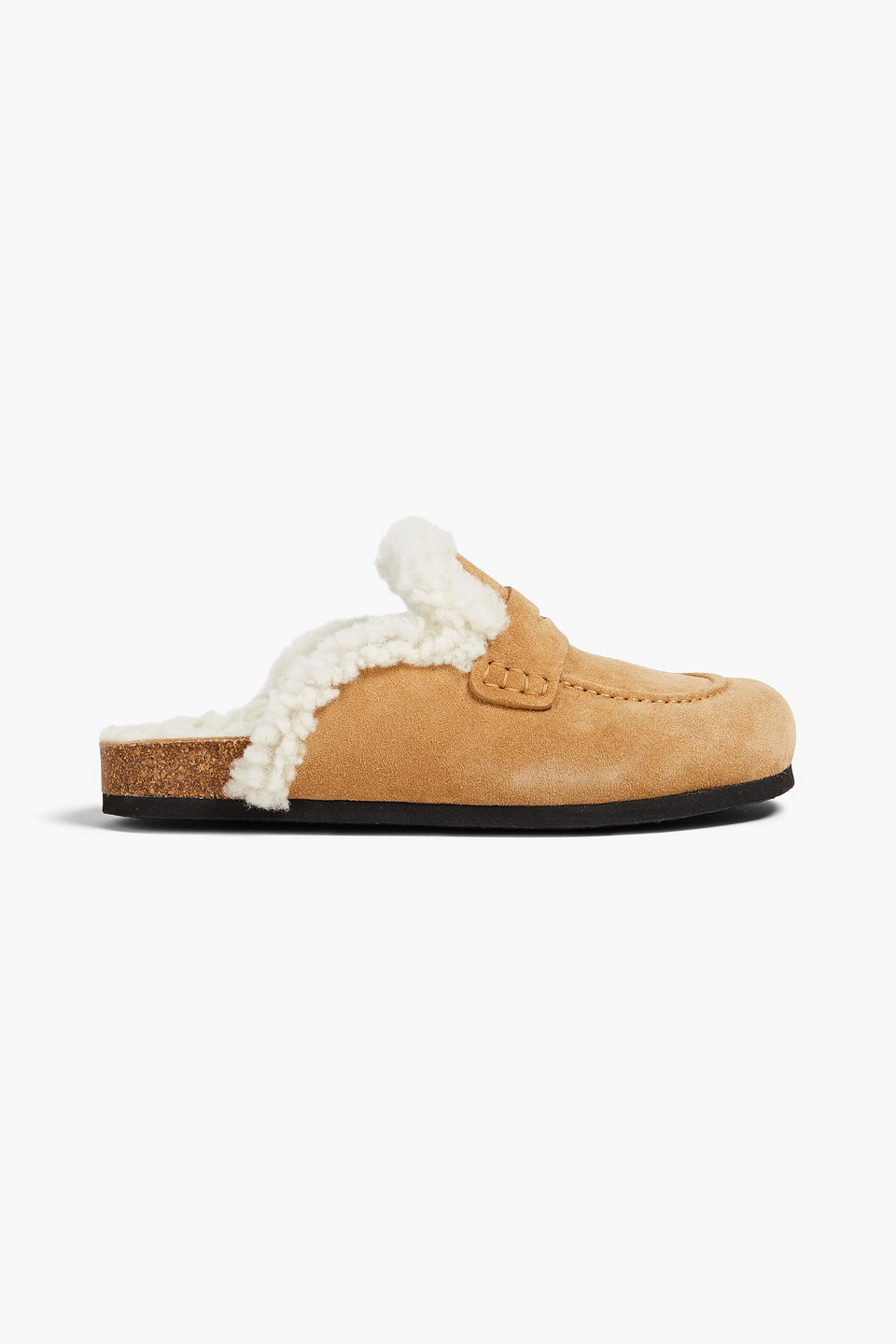 Jw Anderson Shearling-lined Suede Mules In Brown